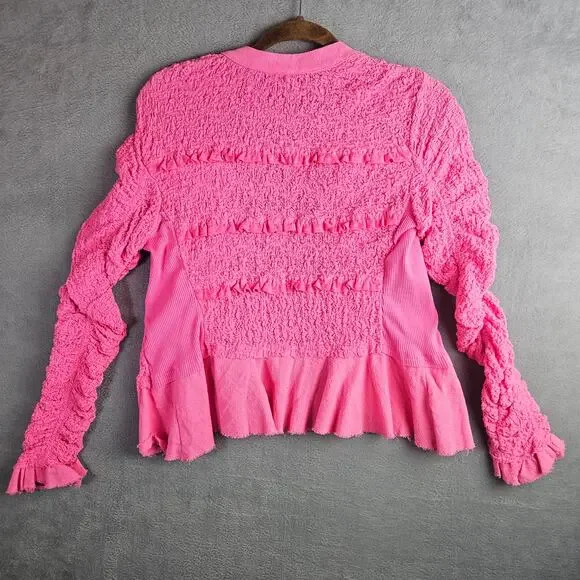 We The Free Pink Textured Ruffle Demi Lace Jacket Size XS - Picture 2 of 8